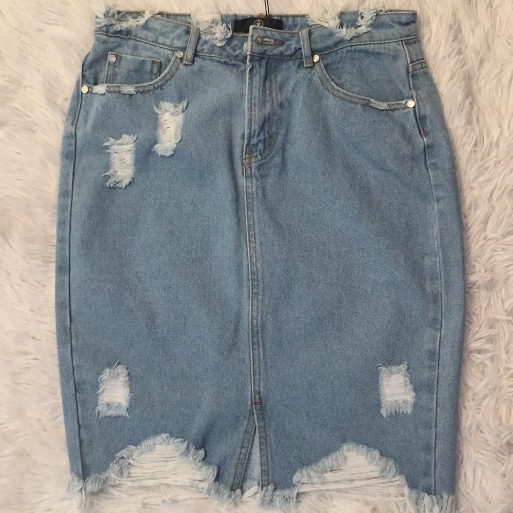 Misguided Denim Midi Skirt
